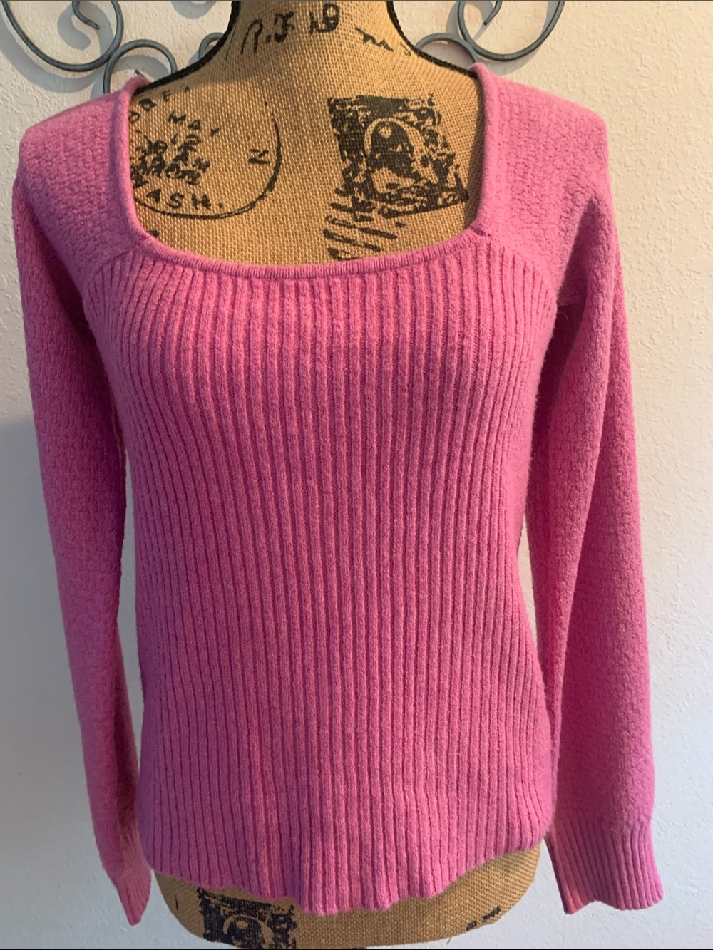Pink Rose Bubblegum Pink Ribbed Square-Neck Sweater